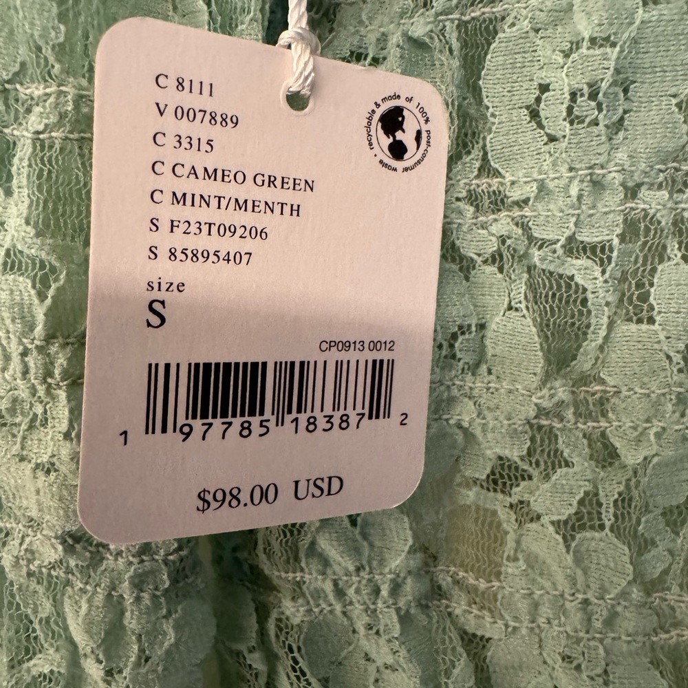 Free People FP One Madison Women’s Blouse Top Mint Cameo Green Lace Size Small - Picture 6 of 14